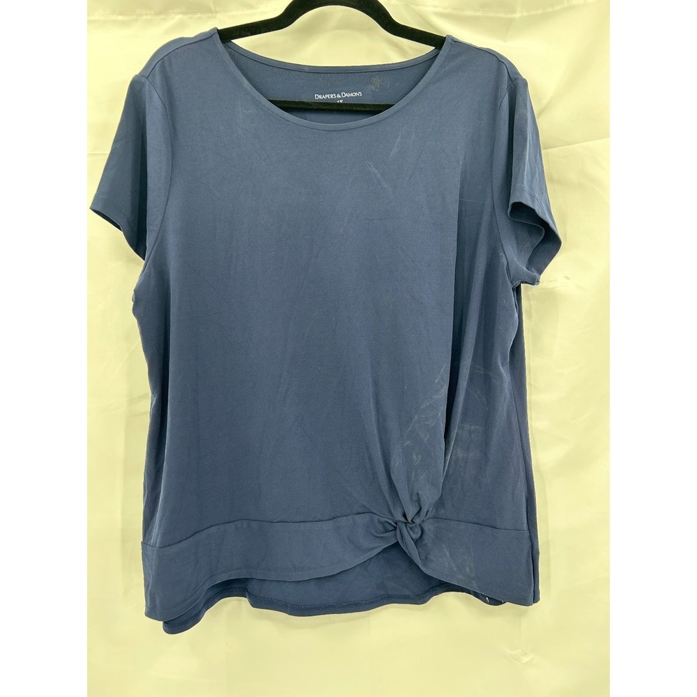 DRAPER'S & DAMON'S Top Women's Navy Blue 1X Knot Hem Stretch Polyester Spandex